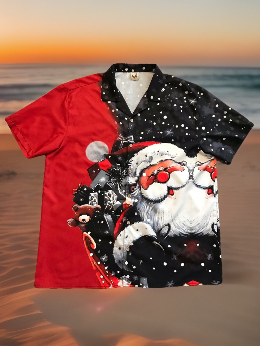 Hardaddy XL Christmas Santa Hawaiian Shirt Red Black Button Up Holiday Party EUC